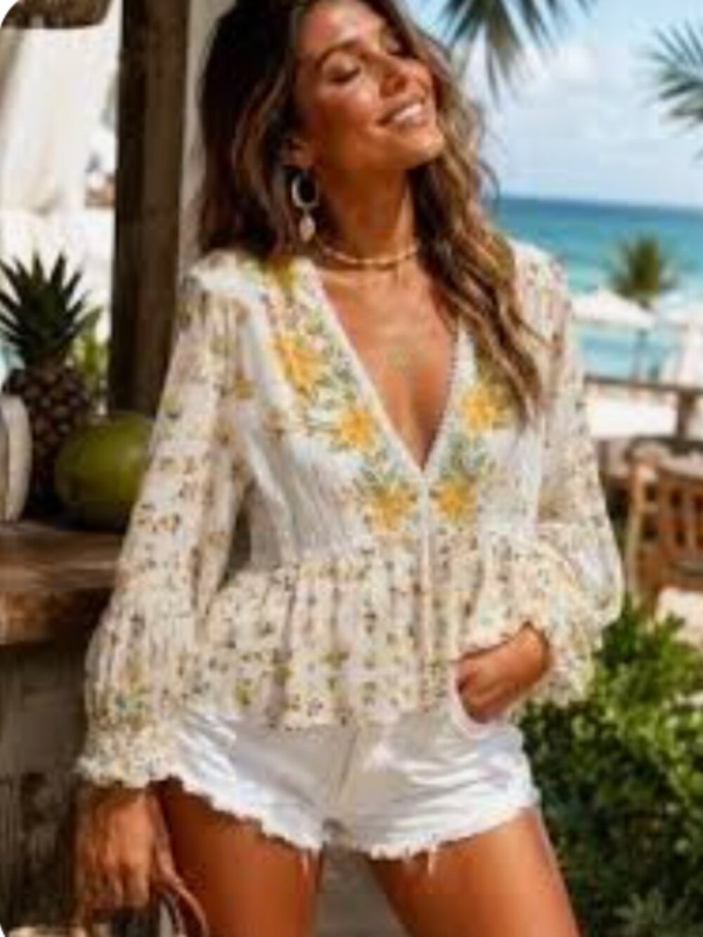 FARM Rio for Anthropologie Floral Embroidered Puff-Sleeve Blouse - NWOT  Small - Picture 2 of 8
